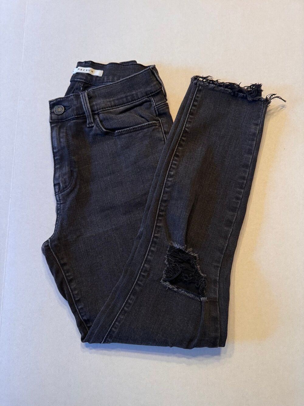 PACSUN Jeans High Rise Stretch Skinny Distressed Black Jegging Size 24 (Bx 14)